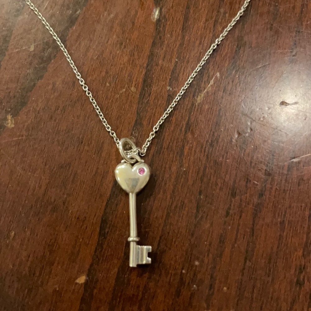 Tiffany and Co Sterling silver heart key with Ruby